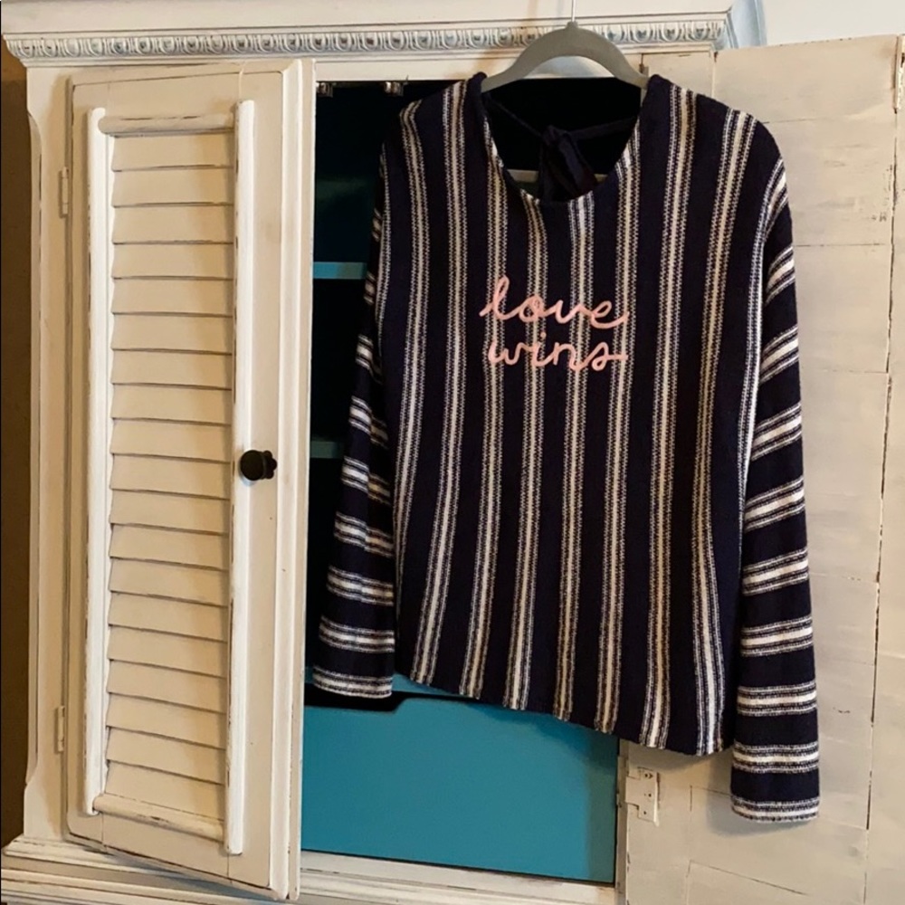 Express Pullover navy and white stripe tunic shirt